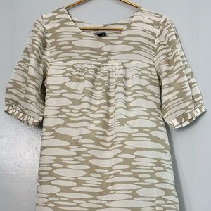 Mac & Jac Womens Retro Print Style Olive Beige Dress with Bow Tie